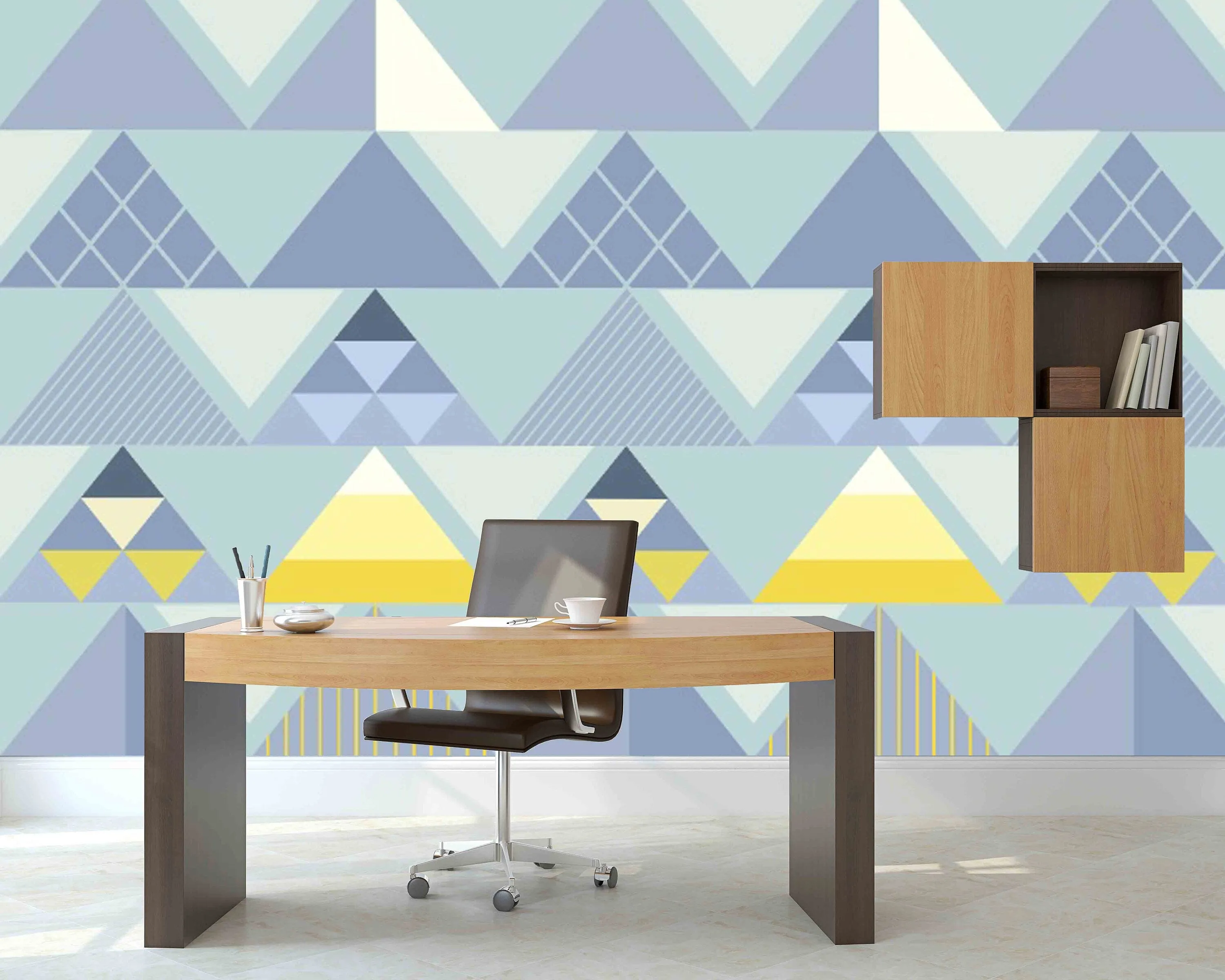 Blue wallpaper peel and stick Blue removable wallpaper Geometric wallpaper Geometric wall decal Abstract wallpaper Blue and yellow wallpaper