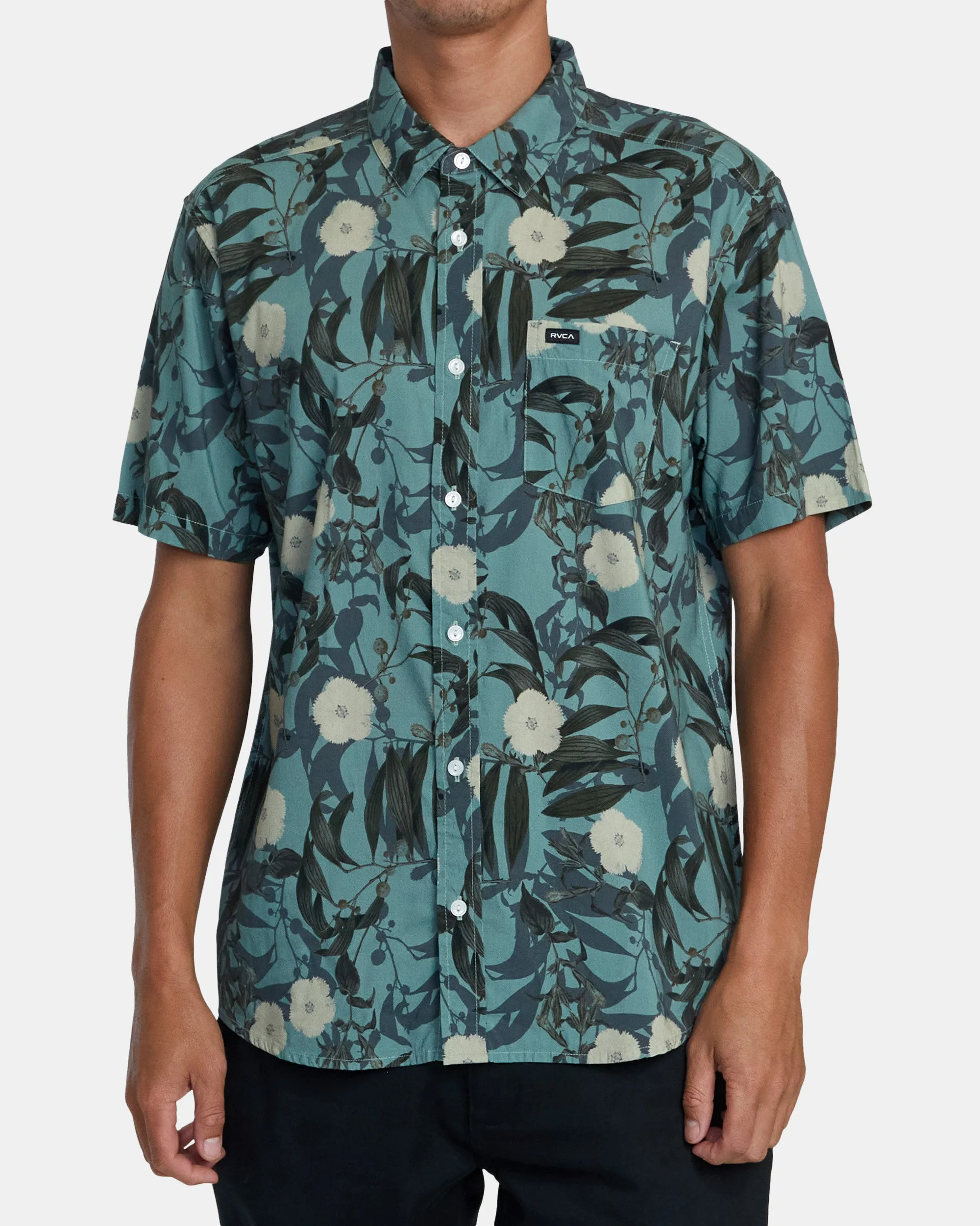 Botanical Short Sleeve Woven Shirt - Green Tea