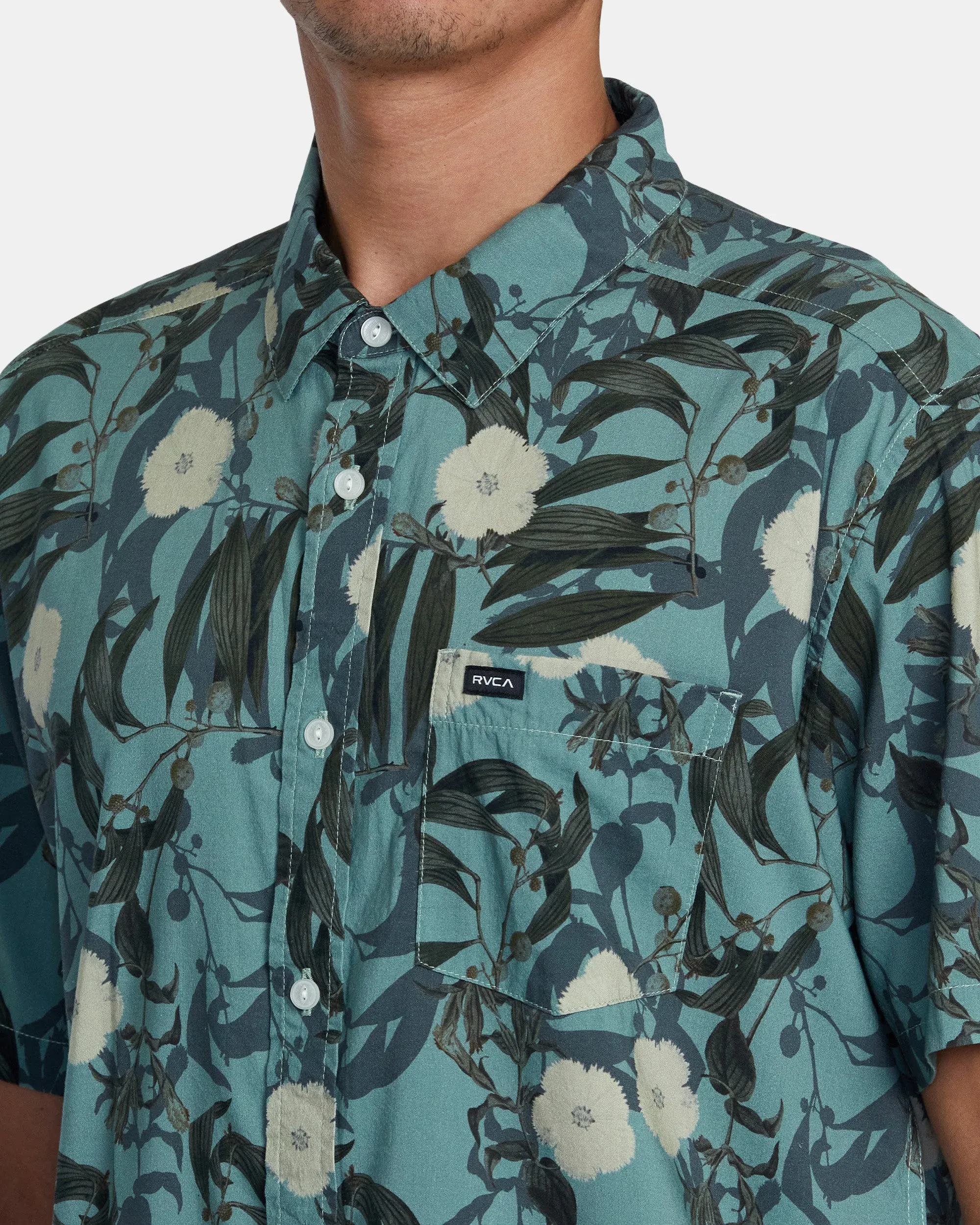 Botanical Short Sleeve Woven Shirt - Green Tea