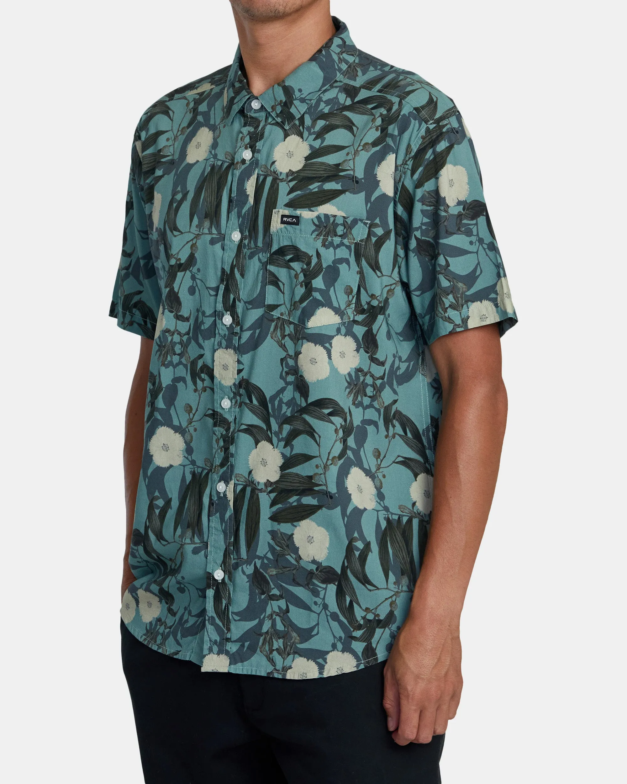 Botanical Short Sleeve Woven Shirt - Green Tea