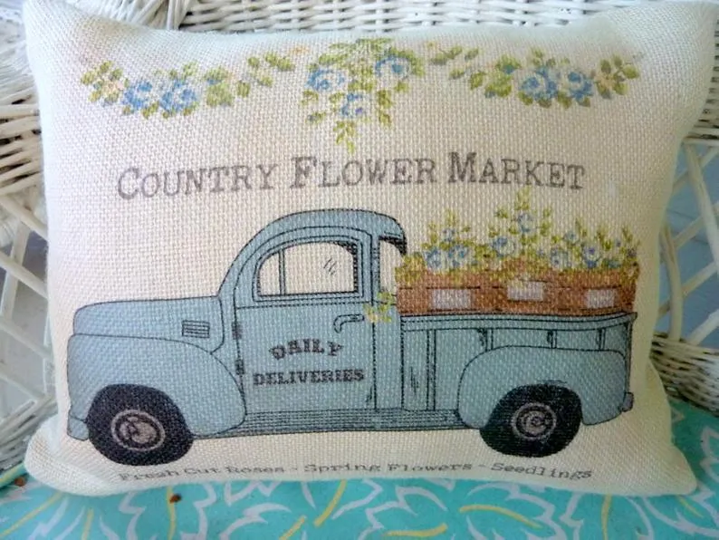 Burlap Truck Pillow Cover, Burlap Pillow cover, Vintage truck pillow, Farmhouse pillow cover