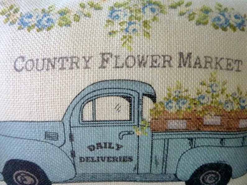 Burlap Truck Pillow Cover, Burlap Pillow cover, Vintage truck pillow, Farmhouse pillow cover