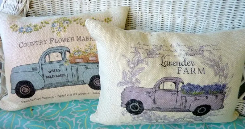 Burlap Truck Pillow Cover, Burlap Pillow cover, Vintage truck pillow, Farmhouse pillow cover