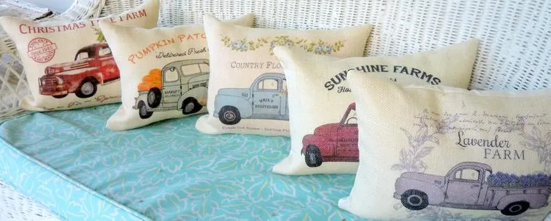 Burlap Truck Pillow Cover, Burlap Pillow cover, Vintage truck pillow, Farmhouse pillow cover