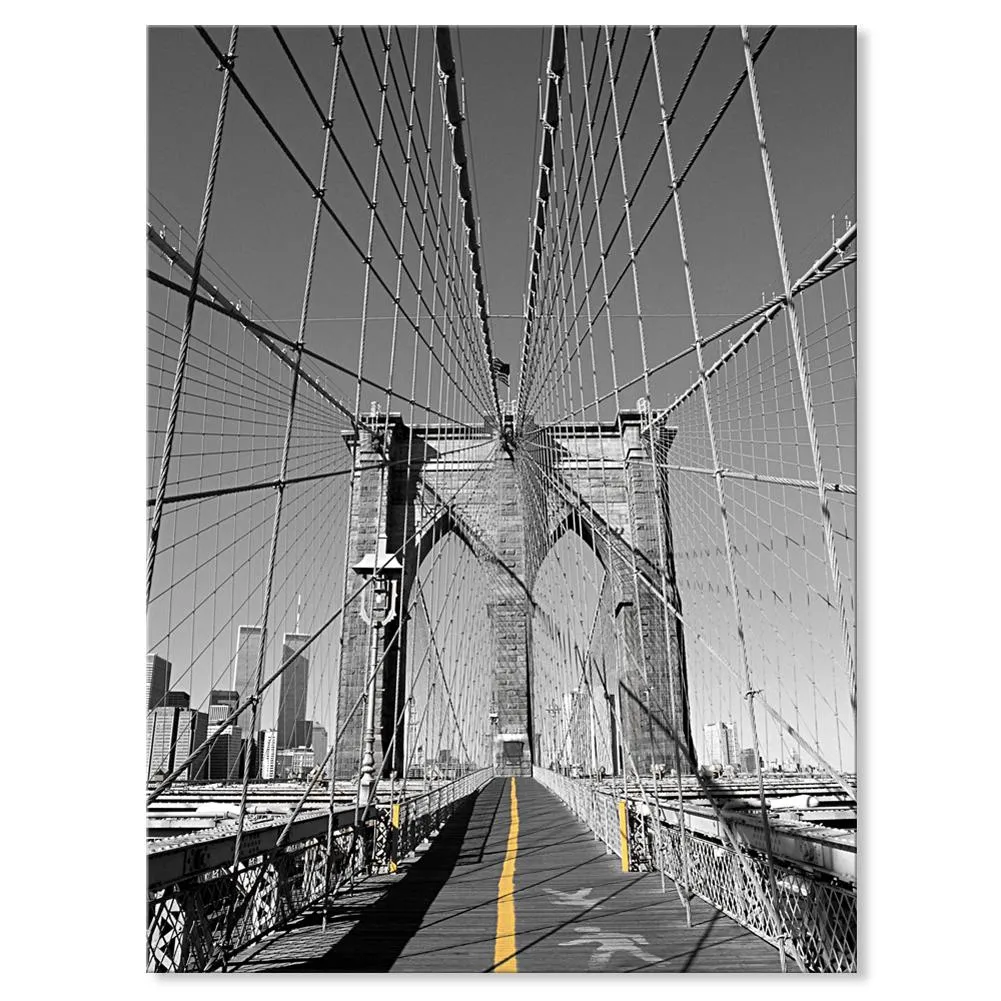 Canvas Print - Black and Yellow New York City Brooklyn Bridge 24x32 Inch (60x80cm)