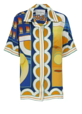 CASABLANCA Geometric Print Short-sleeved Silk Shirt