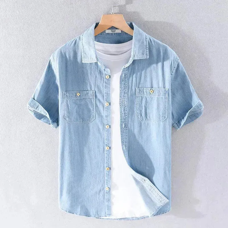 Casual Denim Short-sleeved Shirt Simple All-match