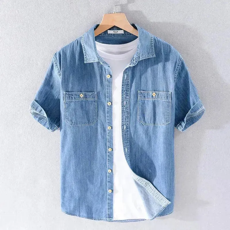 Casual Denim Short-sleeved Shirt Simple All-match