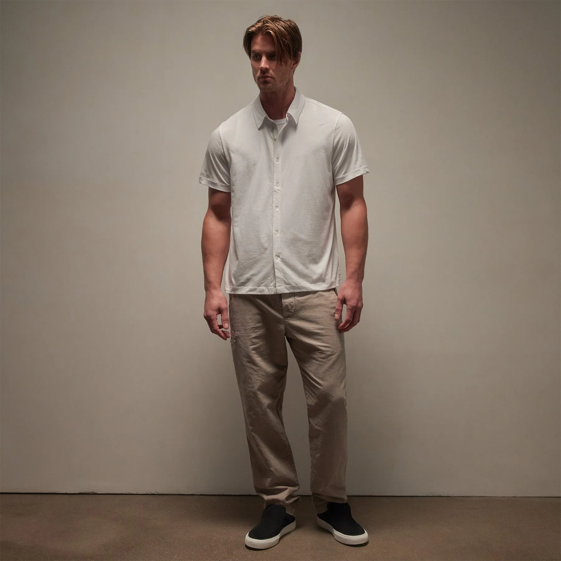 Clean Contrast Placket Short Sleeve - White/Parchment