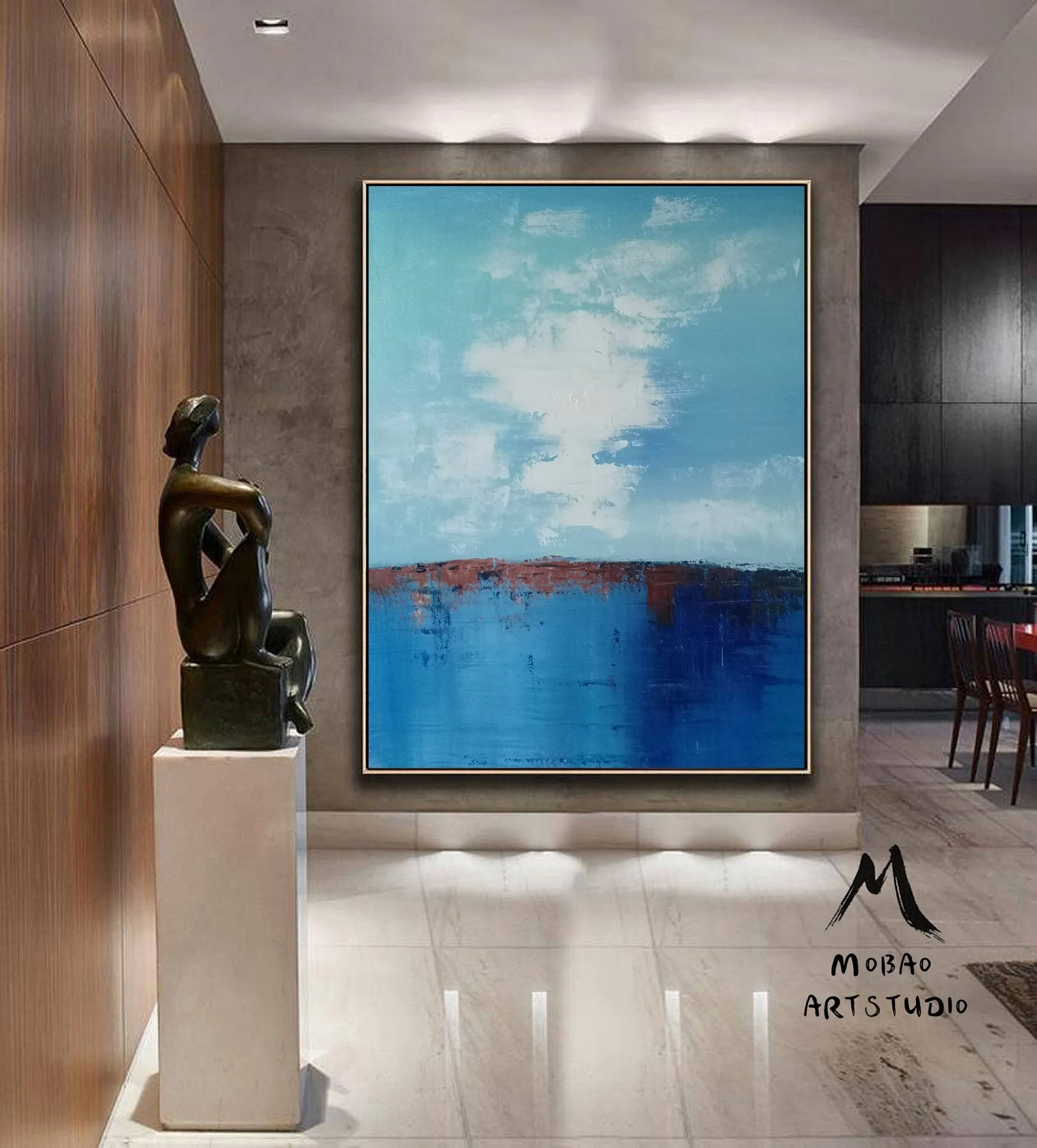 Cloud Oil Painting Blue Ocean Abstract Painting Living Room Sofa Art Np051