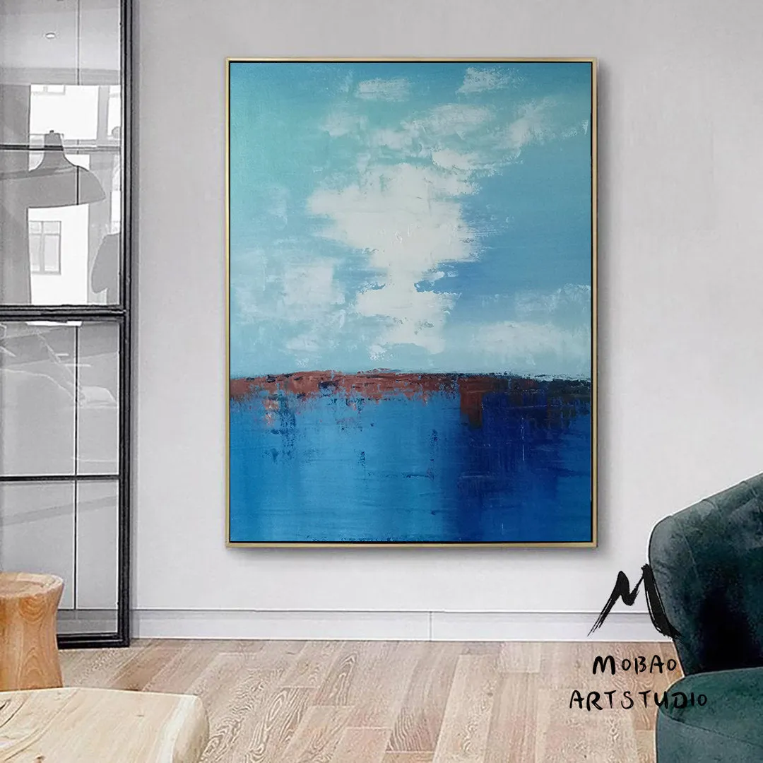 Cloud Oil Painting Blue Ocean Abstract Painting Living Room Sofa Art Np051