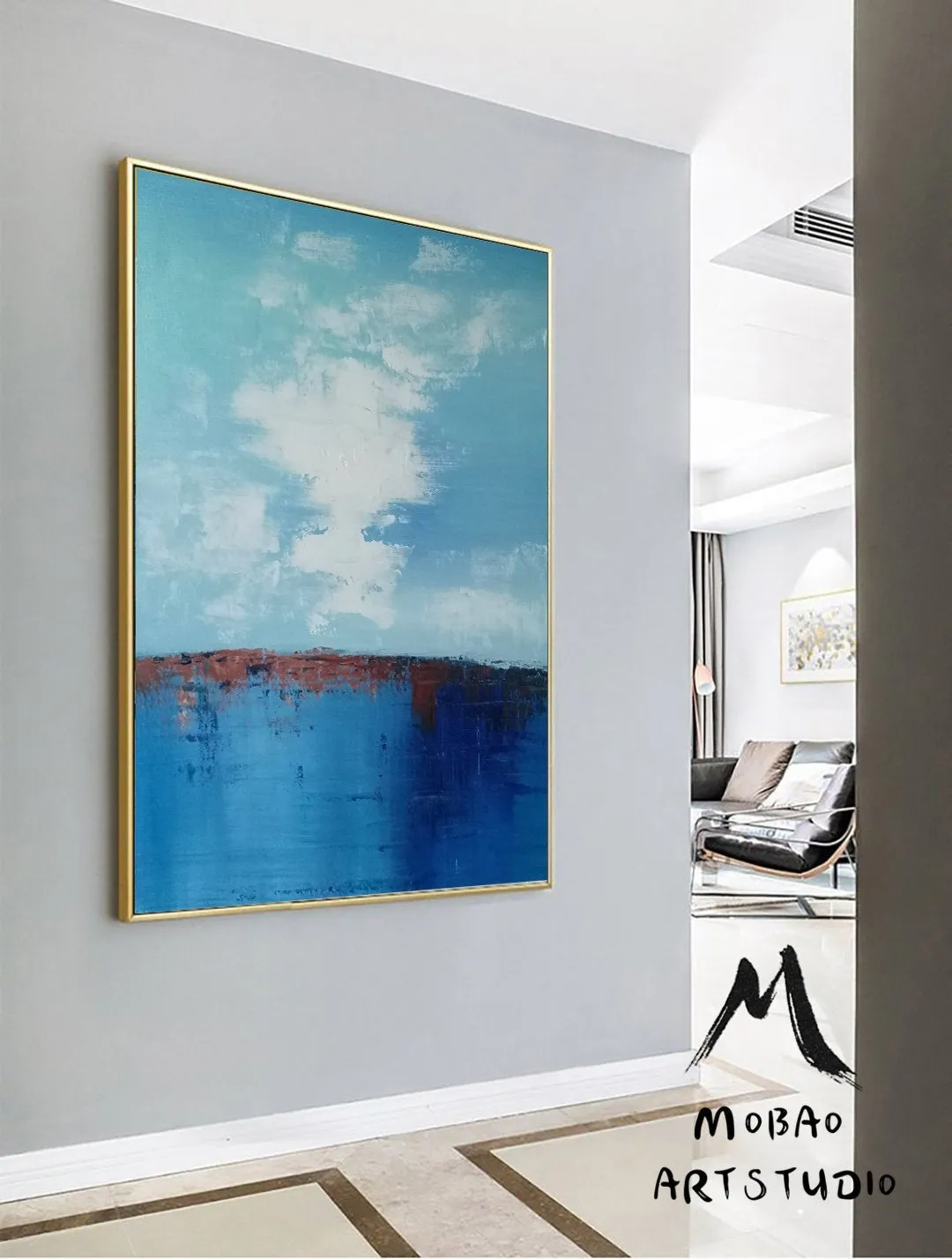 Cloud Oil Painting Blue Ocean Abstract Painting Living Room Sofa Art Np051