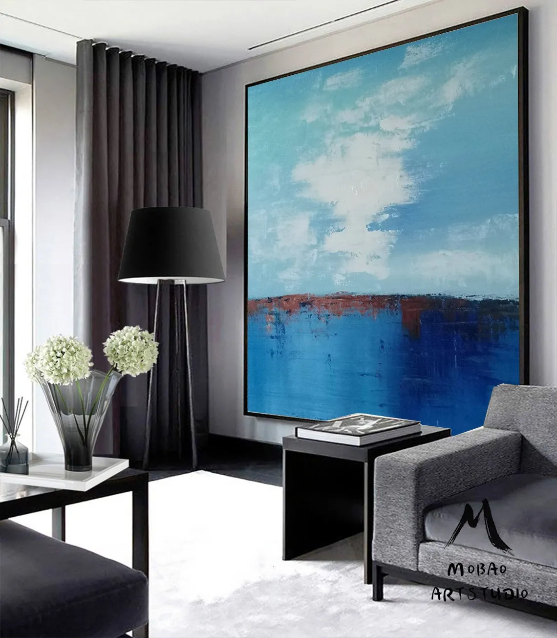 Cloud Oil Painting Blue Ocean Abstract Painting Living Room Sofa Art Np051