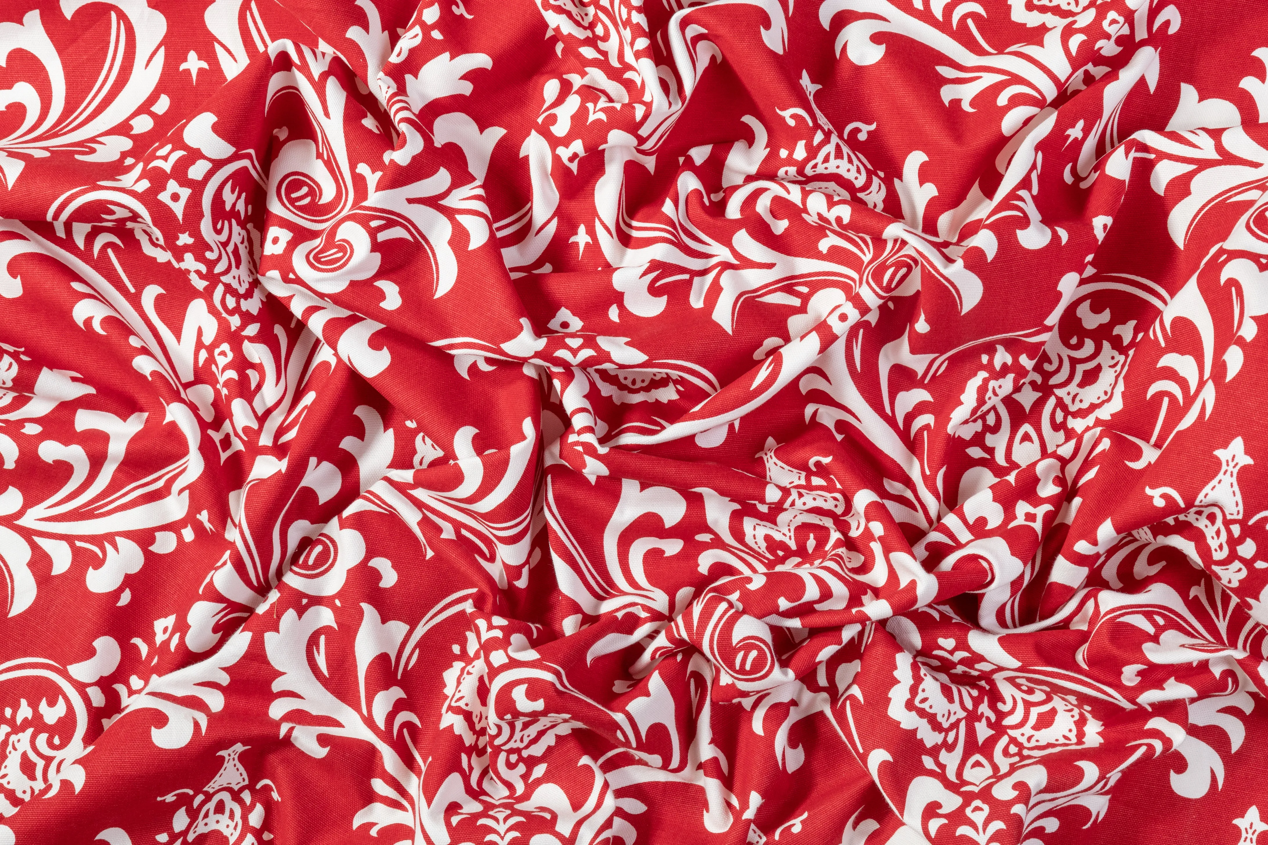 Damask Printed Cotton Canvas - Red / White