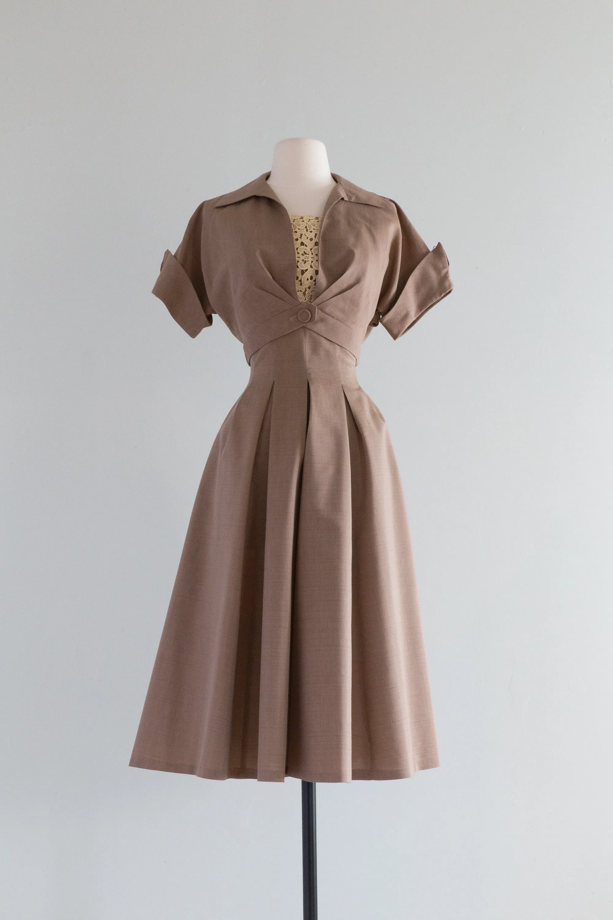 Darling 1950's Cocoa Brown Summer Dress With Matching Jacket / Small