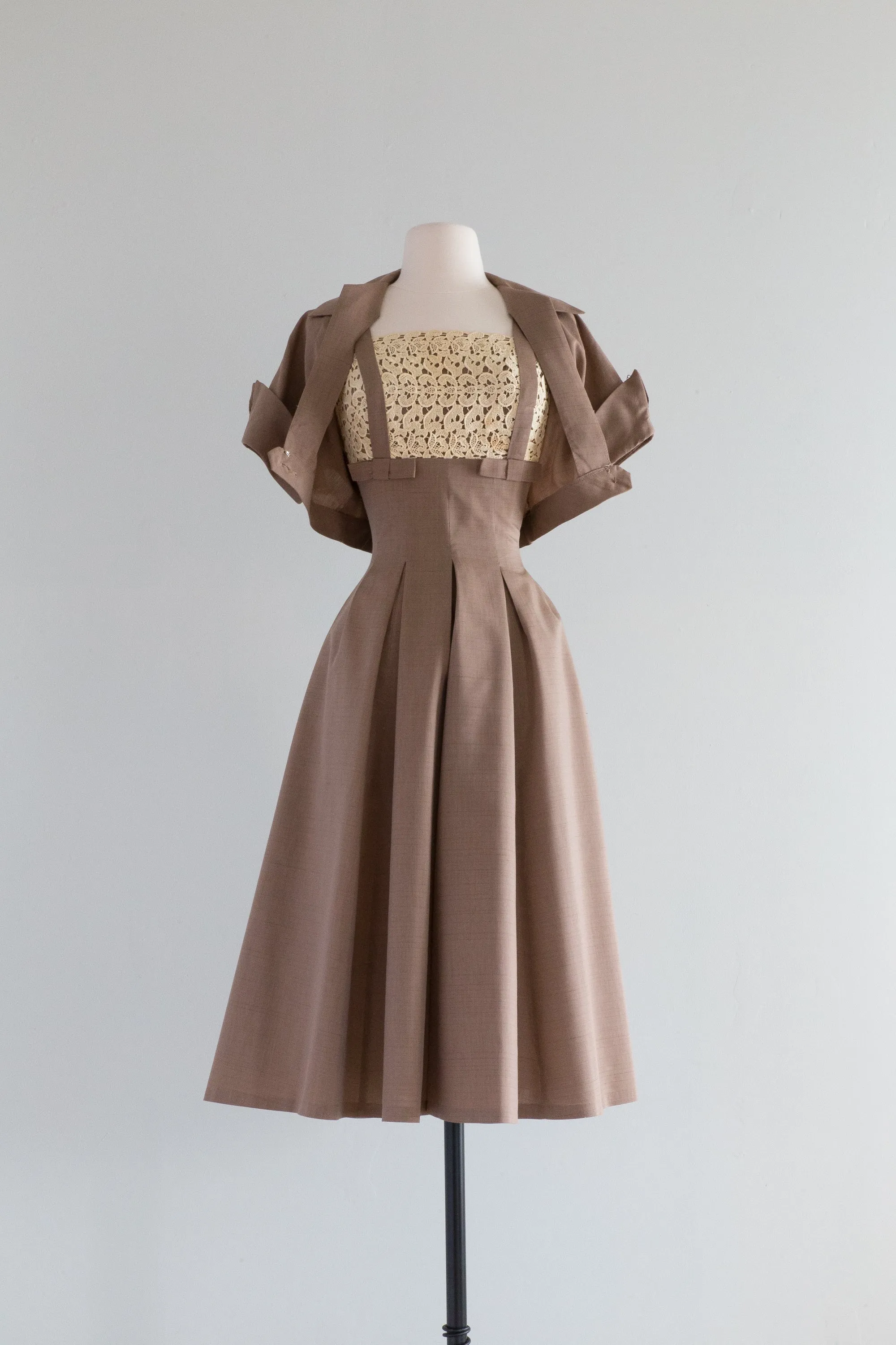 Darling 1950's Cocoa Brown Summer Dress With Matching Jacket / Small