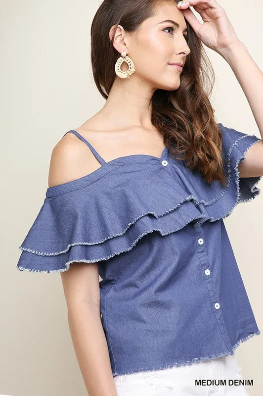 Denim Open Shoulder Blouse