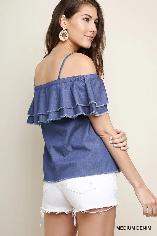 Denim Open Shoulder Blouse