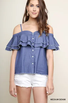 Denim Open Shoulder Blouse