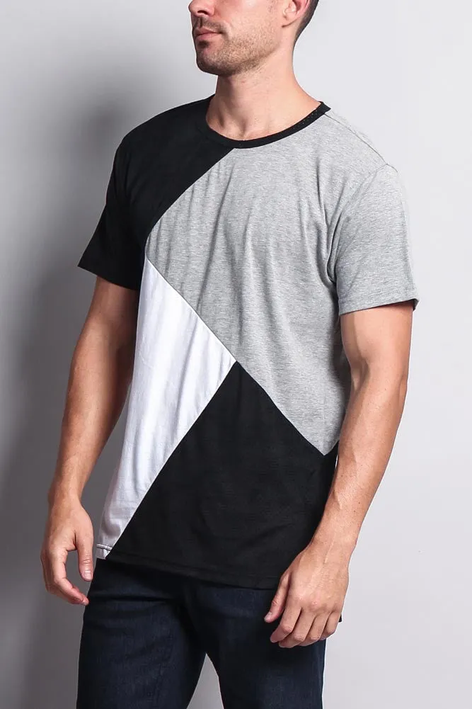 Diagonal Colorblock Poly Suede Mesh T-Shirt