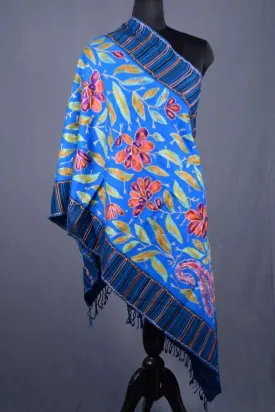 Firozi Blue Colour New Look With High Quality Pashmina Designer Aari Work Stole