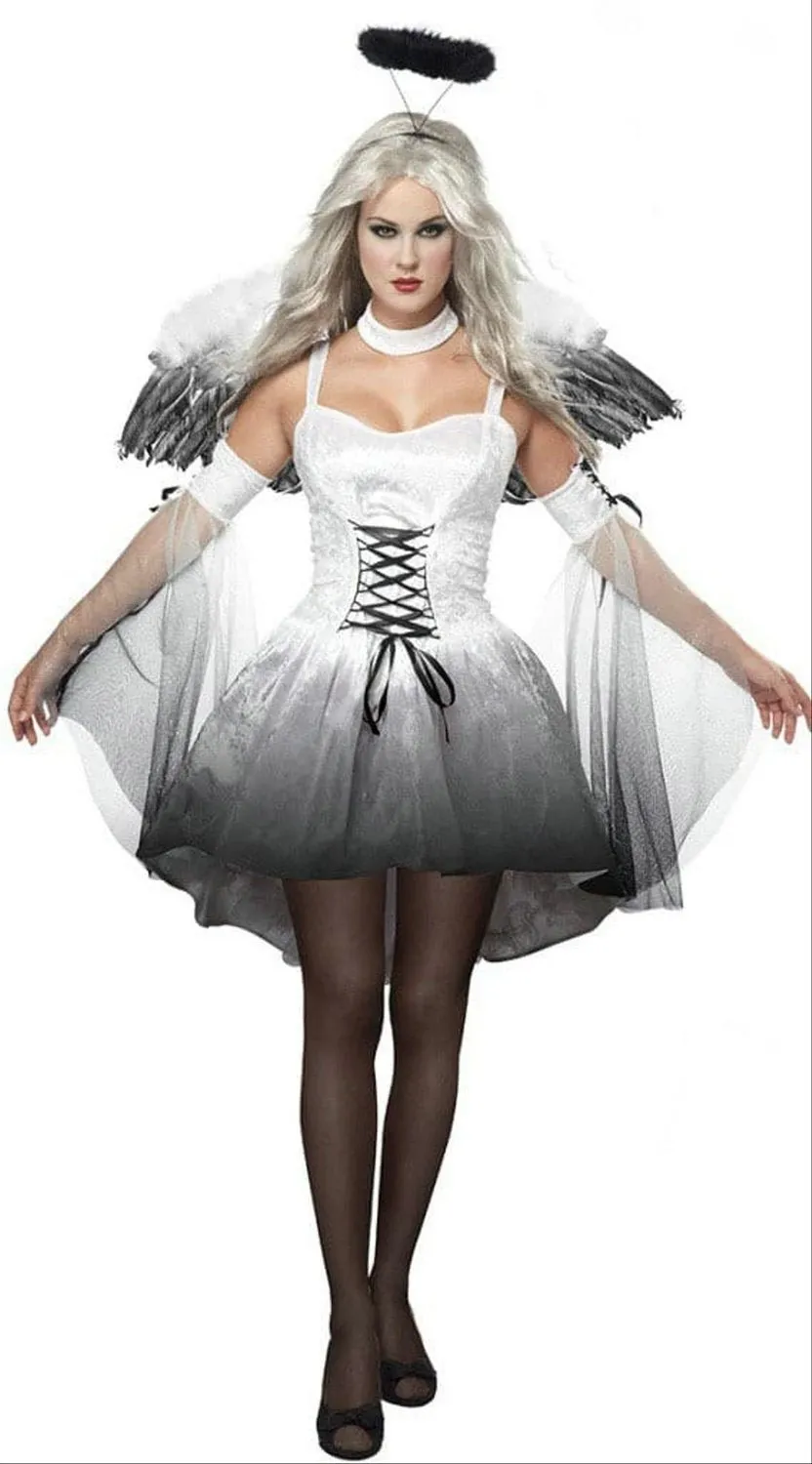 Halloween Party Masquerade Black White Angel Outfits Cosplay Costume