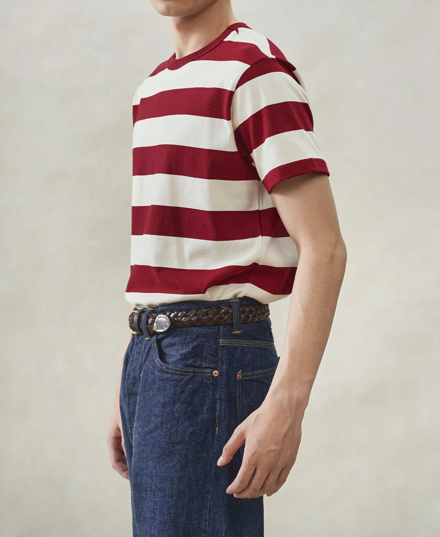 Heavyweight Cotton Wide Striped T-Shirt - Red/Apricot