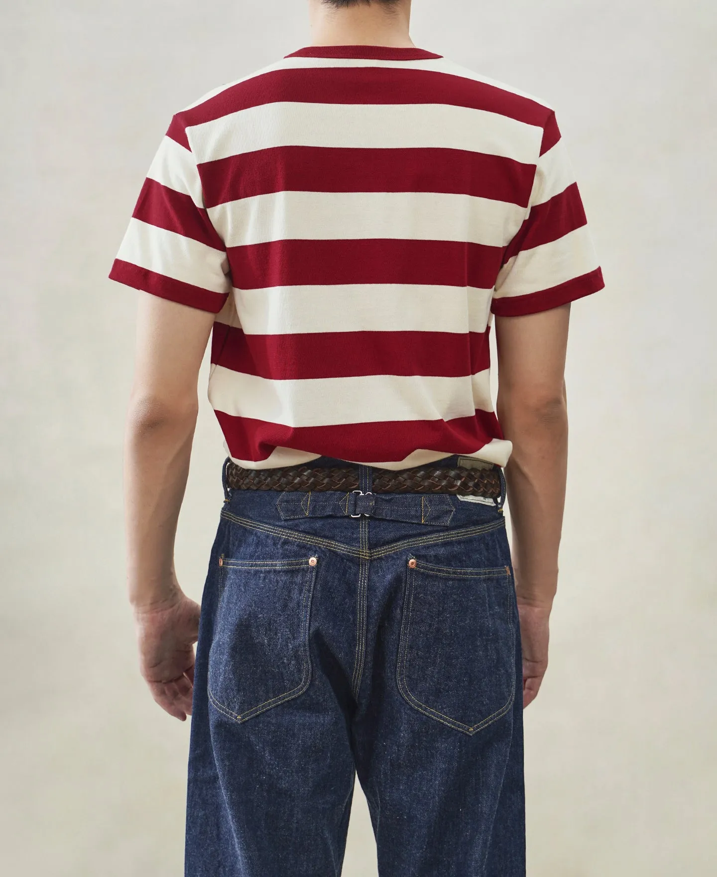 Heavyweight Cotton Wide Striped T-Shirt - Red/Apricot