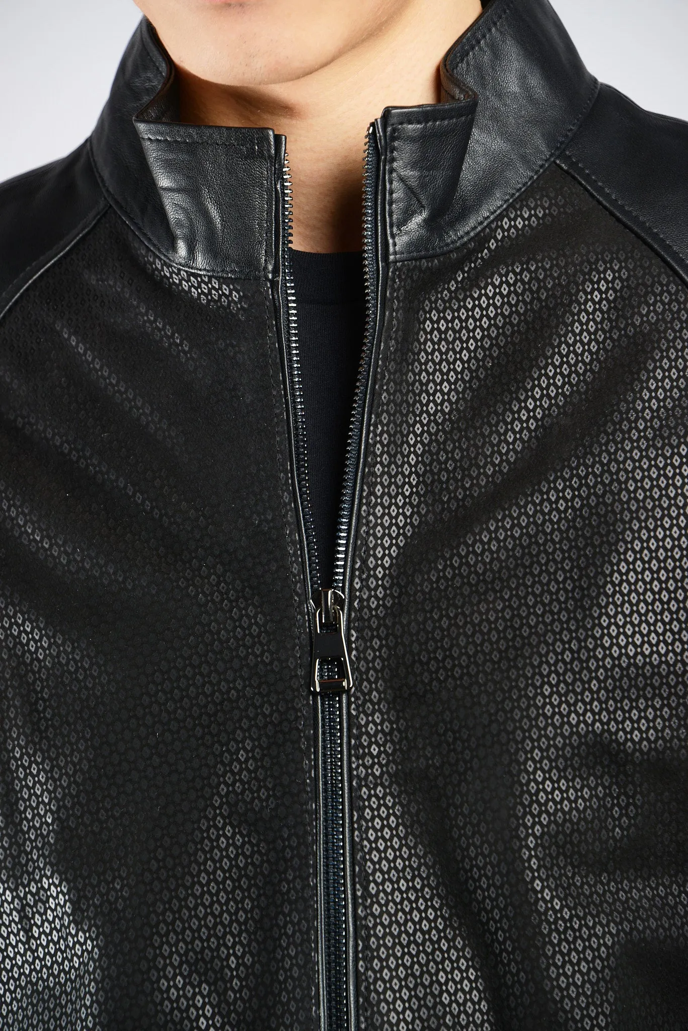 Holloway Dot Imprint Moto Leather Jacket