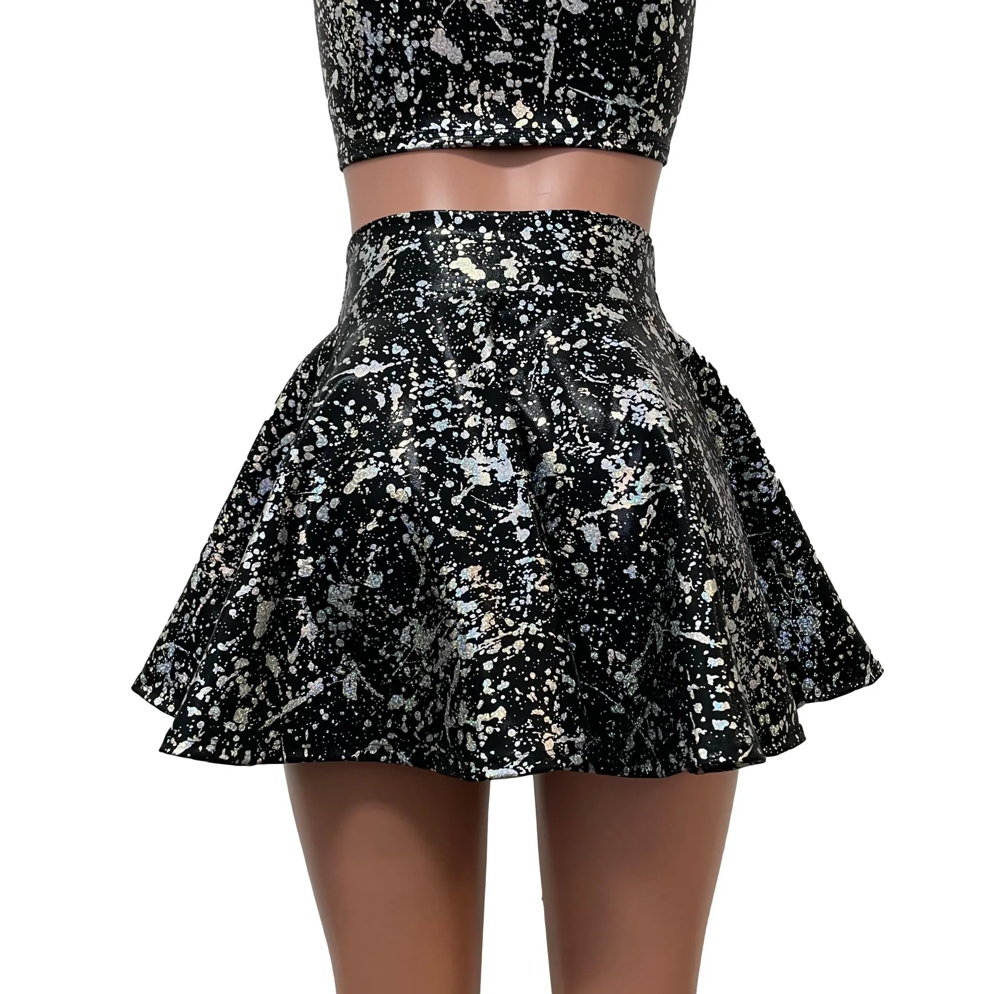 Holo Splatter Skater Skirt Holographic Circle Mini Skirt