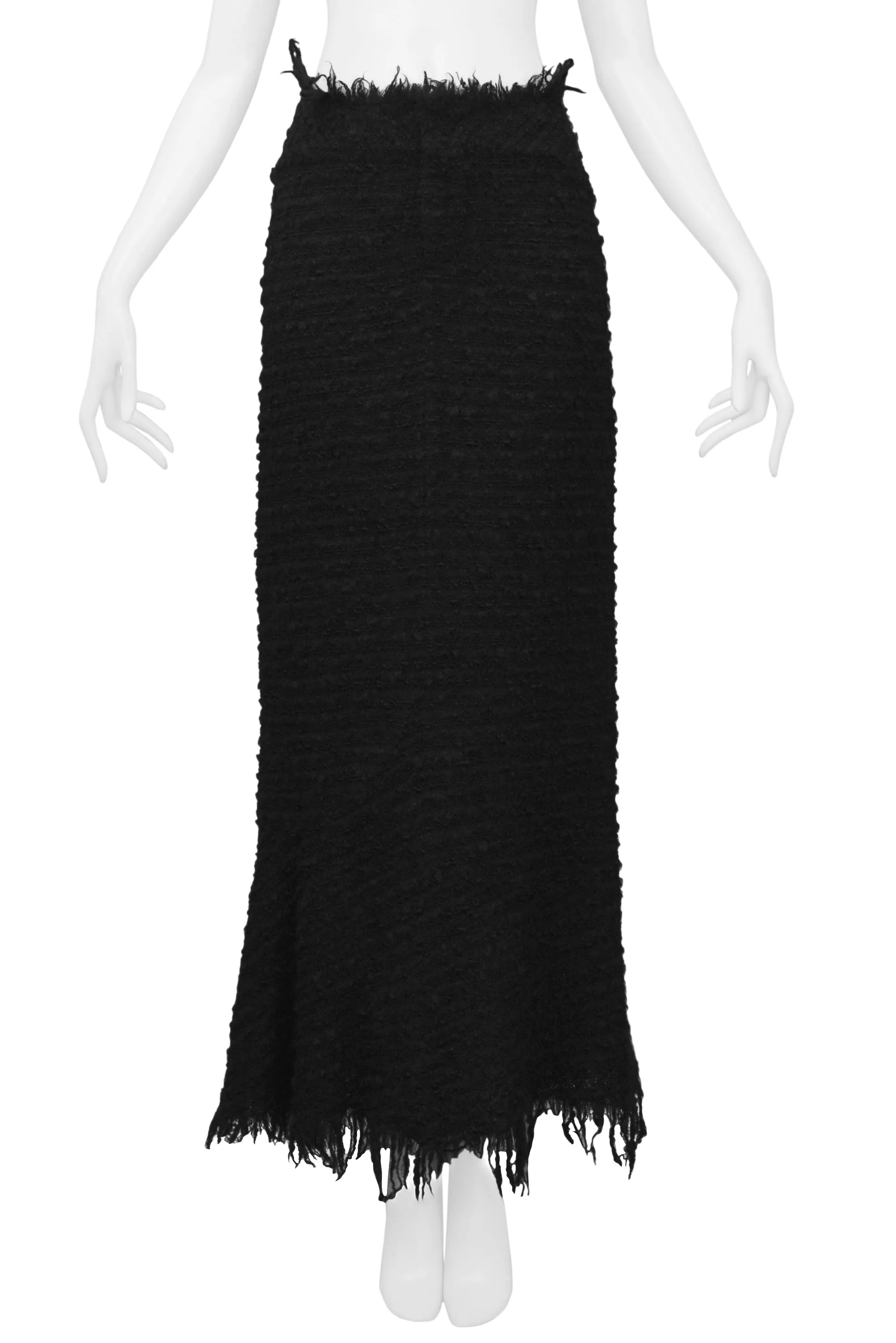 JUNYA WATANABE BLACK BOUCLE MAXI SKIRT WITH RAW EDGES 2003