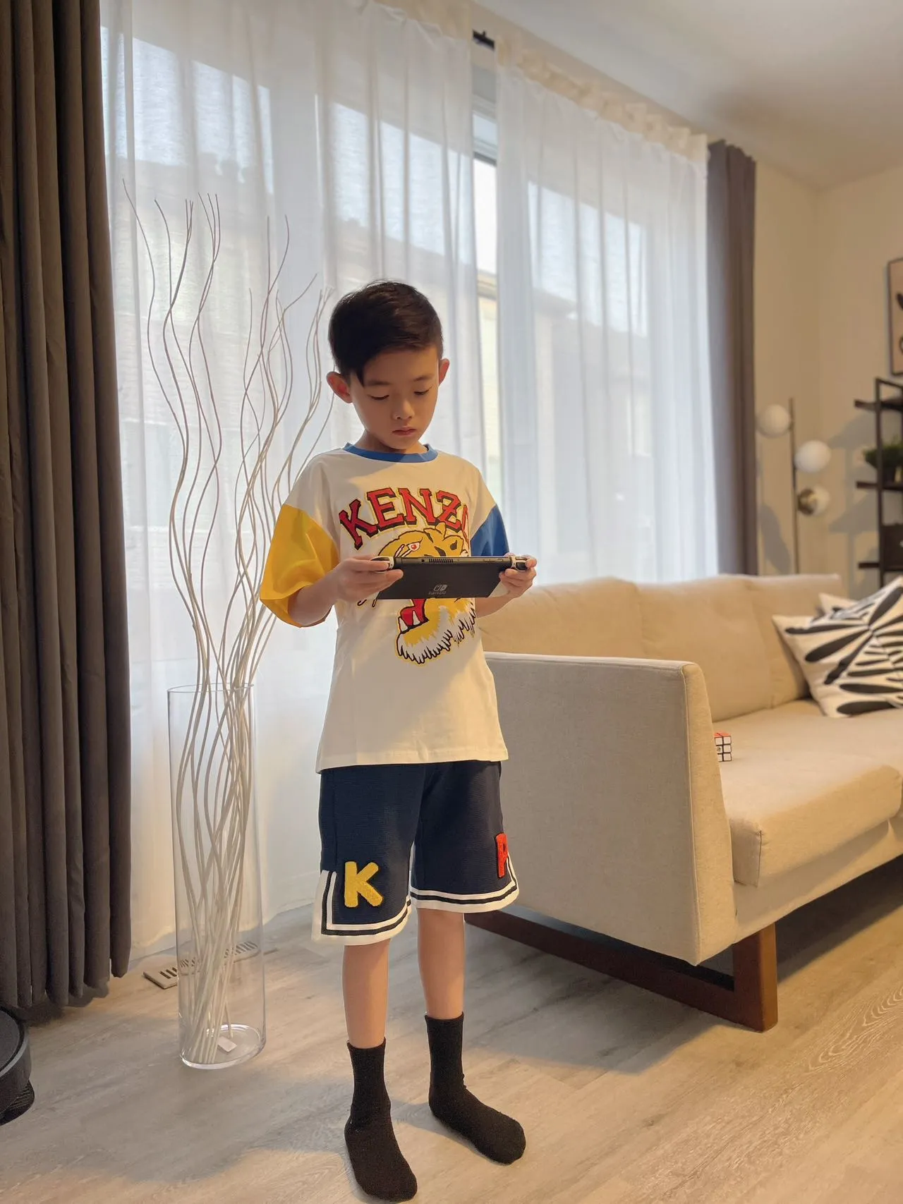 Kenzo Boys Ivory Colorblock Tiger SS Tee