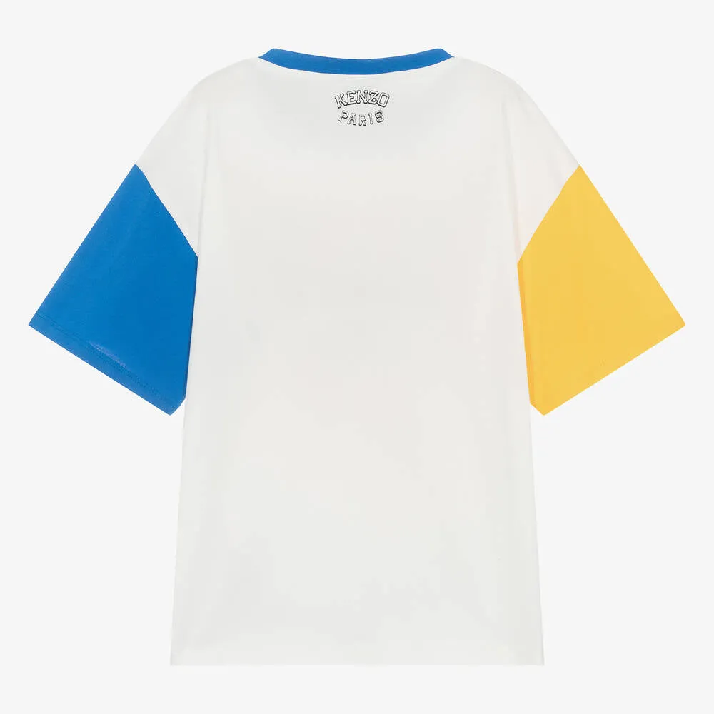 Kenzo Boys Ivory Colorblock Tiger SS Tee