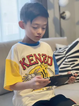 Kenzo Boys Ivory Colorblock Tiger SS Tee