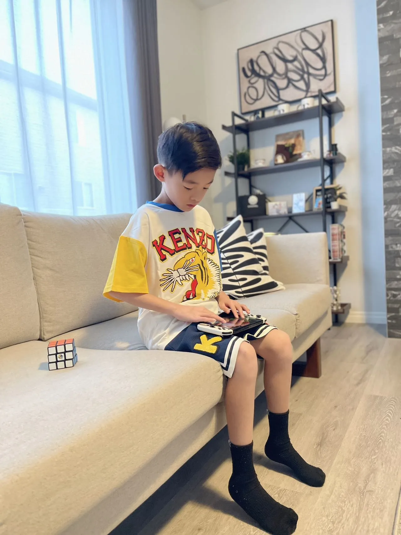 Kenzo Boys Ivory Colorblock Tiger SS Tee