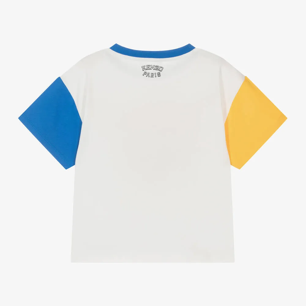 Kenzo Boys Ivory Colorblock Tiger SS Tee