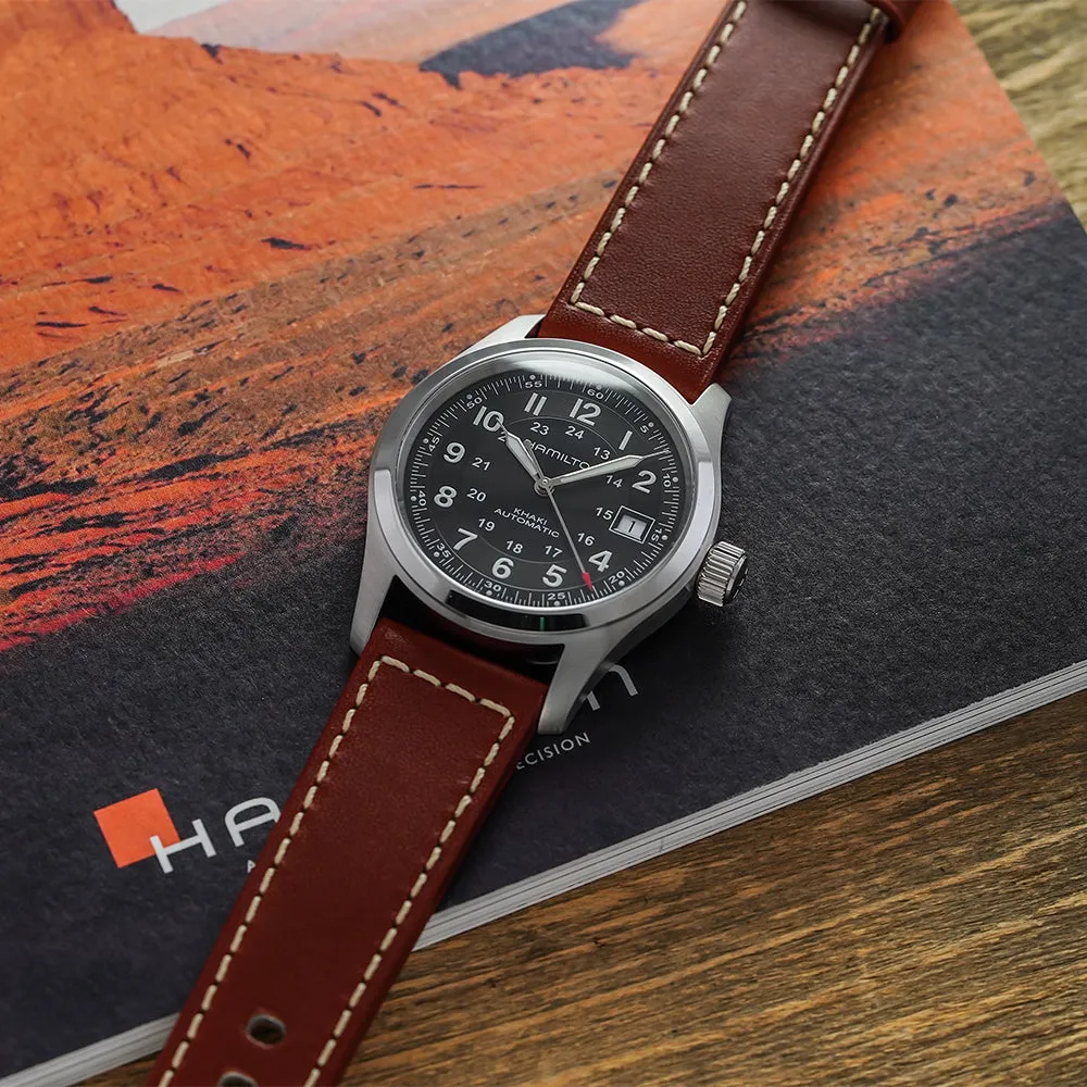 Khaki Field Auto Black Dial on Leather Strap, 38mm