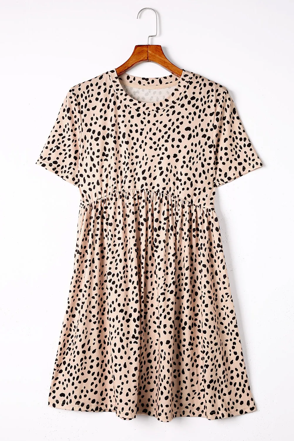 Khaki Short Sleeve Casual Leopard Print Dress for Women