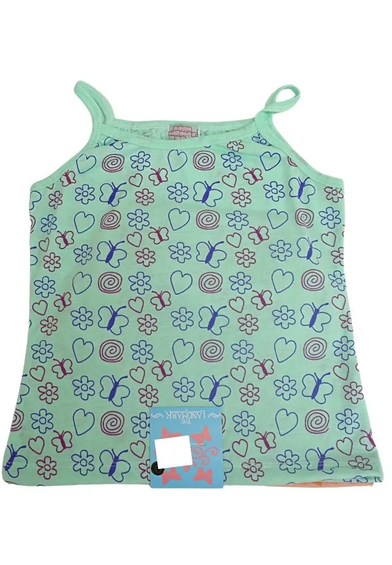 Landmark Spaghetti Shirt Butterfly, Flower and Heart - 2 in 1 Mint Green/ Light Peach