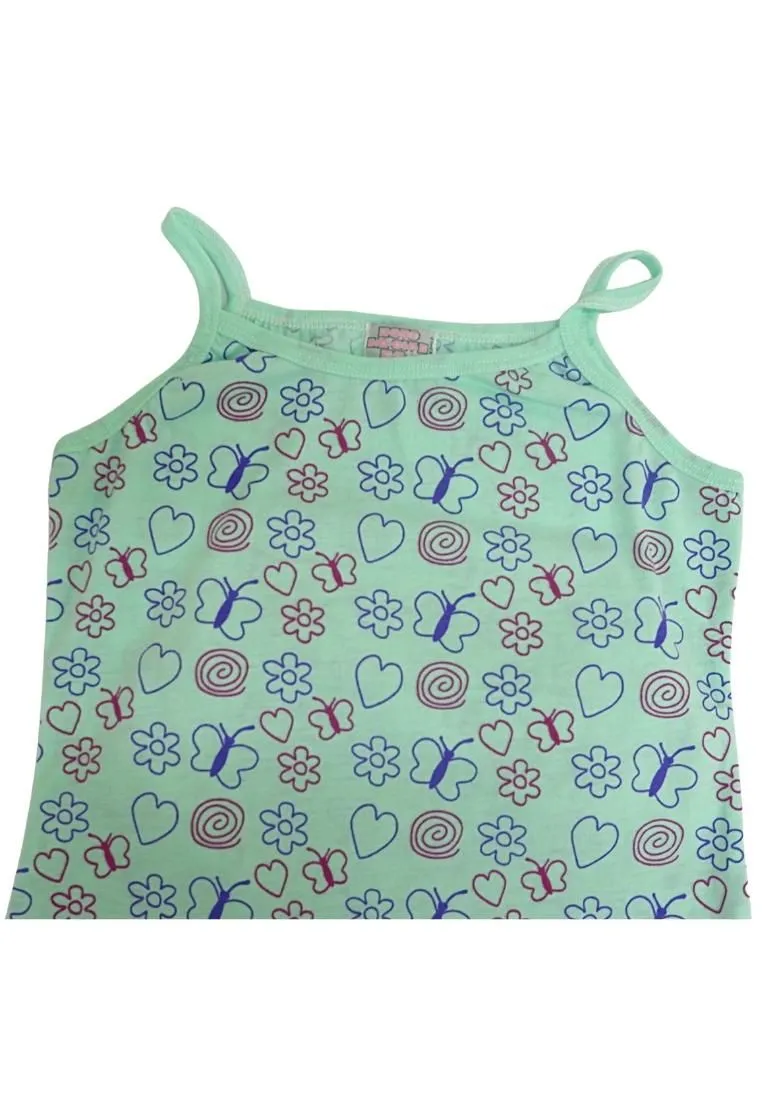 Landmark Spaghetti Shirt Butterfly, Flower and Heart - 2 in 1 Mint Green/ Light Peach