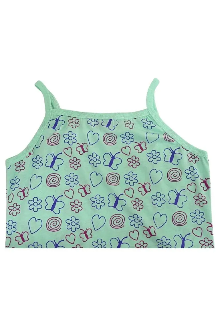 Landmark Spaghetti Shirt Butterfly, Flower and Heart - 2 in 1 Mint Green/ Light Peach