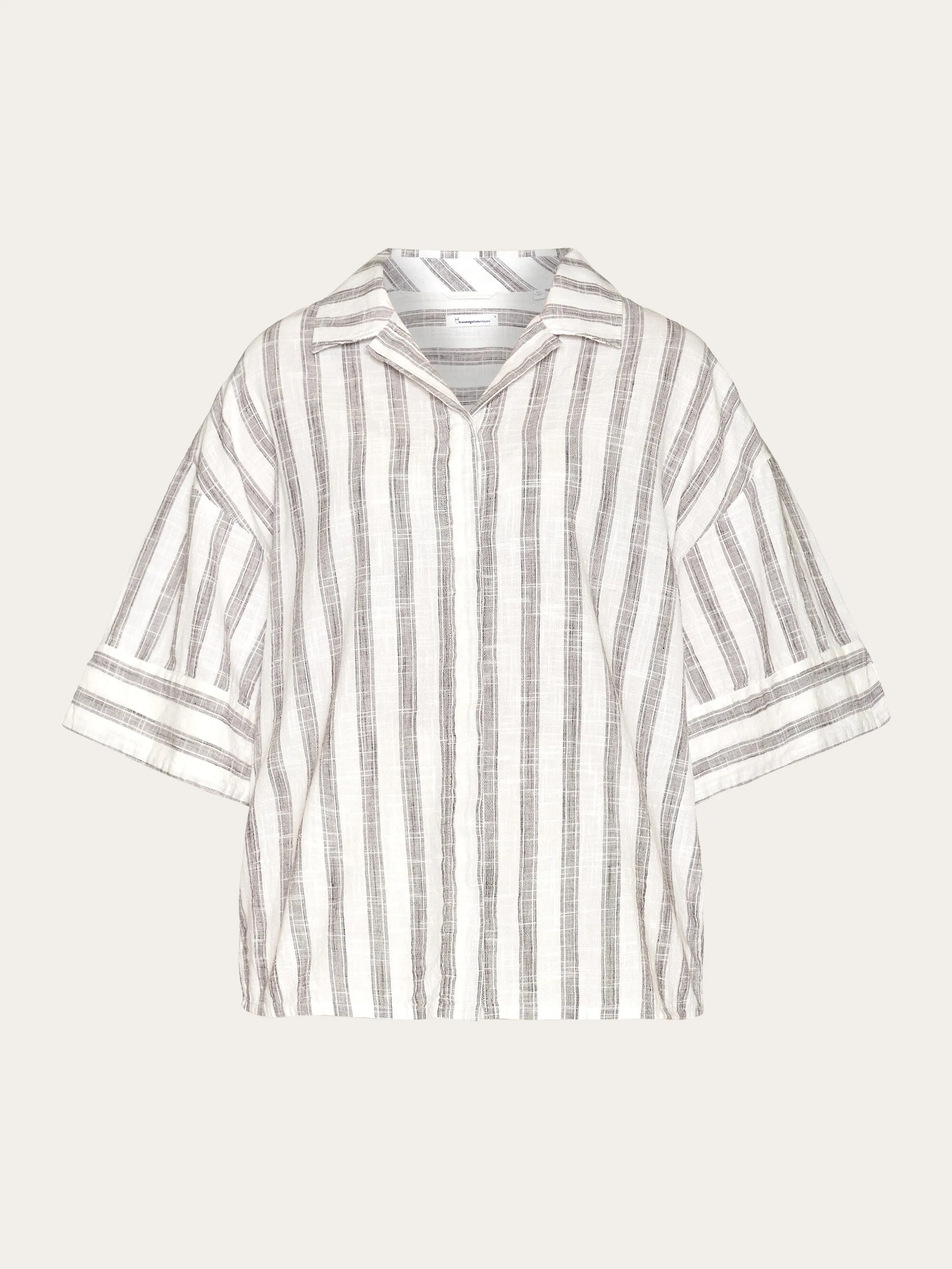 Loose multicolored stripe short sleeved shirt - - GOTS/Vegan - Brown stripe