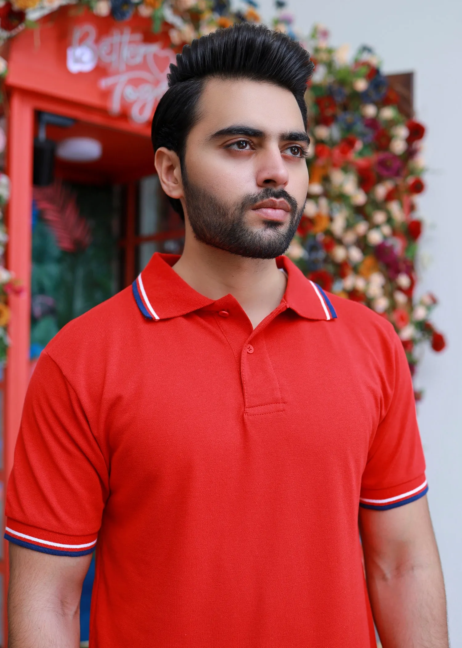 Men Short Sleeve Polo Shirt Red