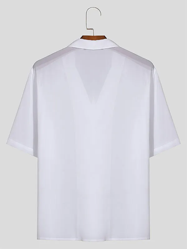 Mens Chiffon See Through Short Sleeve Shirt SKUK46343