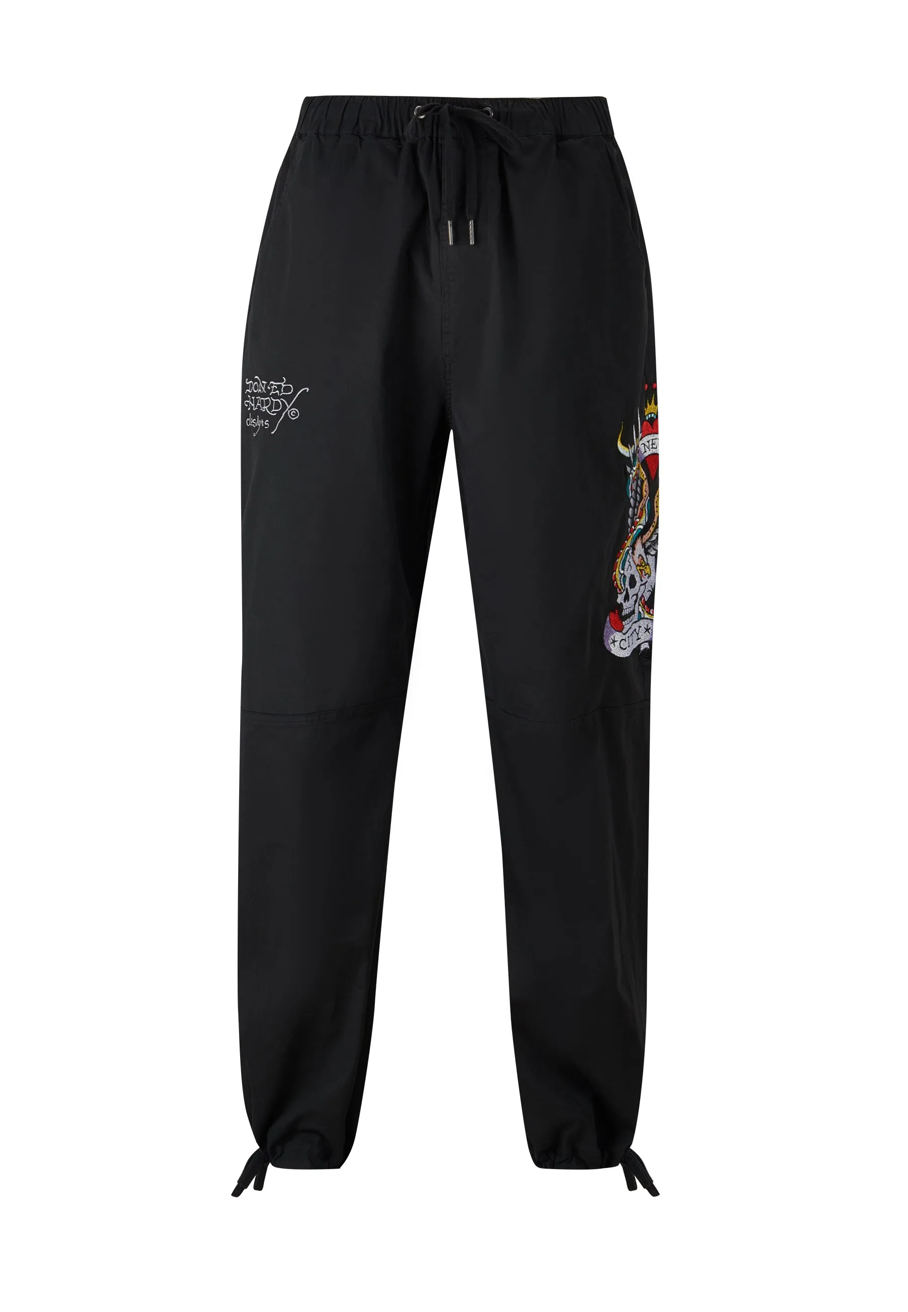 Mens Side-Snake-Skull Woven Tech Trouser - Black