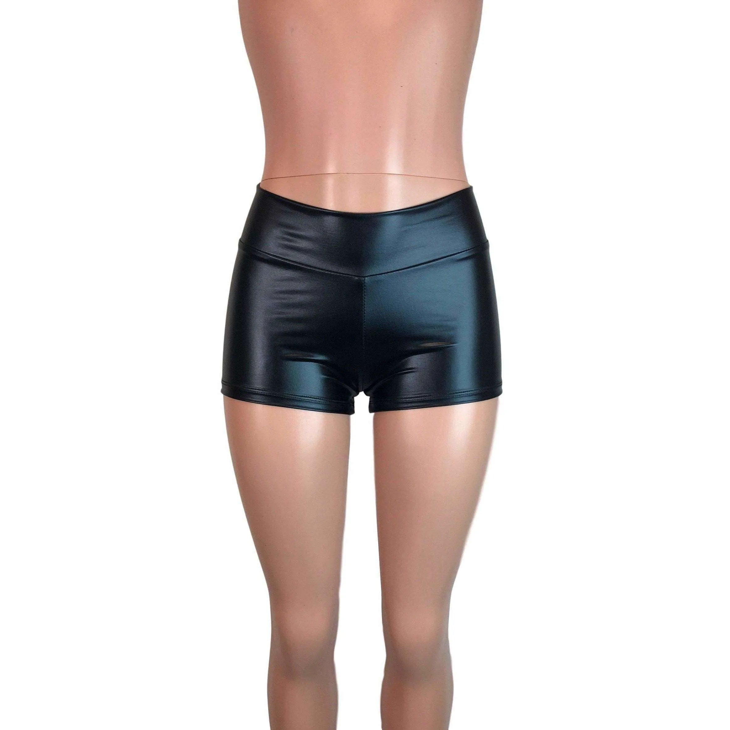 MID Rise Booty Shorts - Black Metallic "Wet Look"