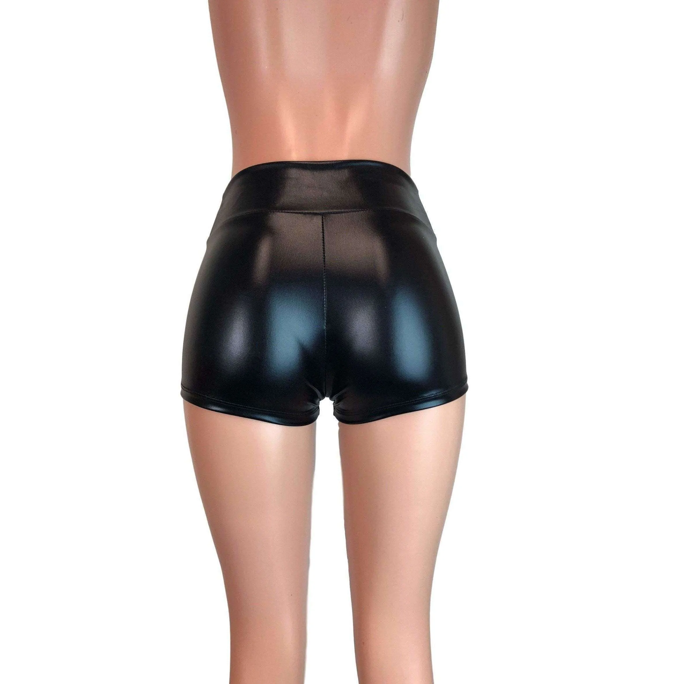 MID Rise Booty Shorts - Black Metallic "Wet Look"