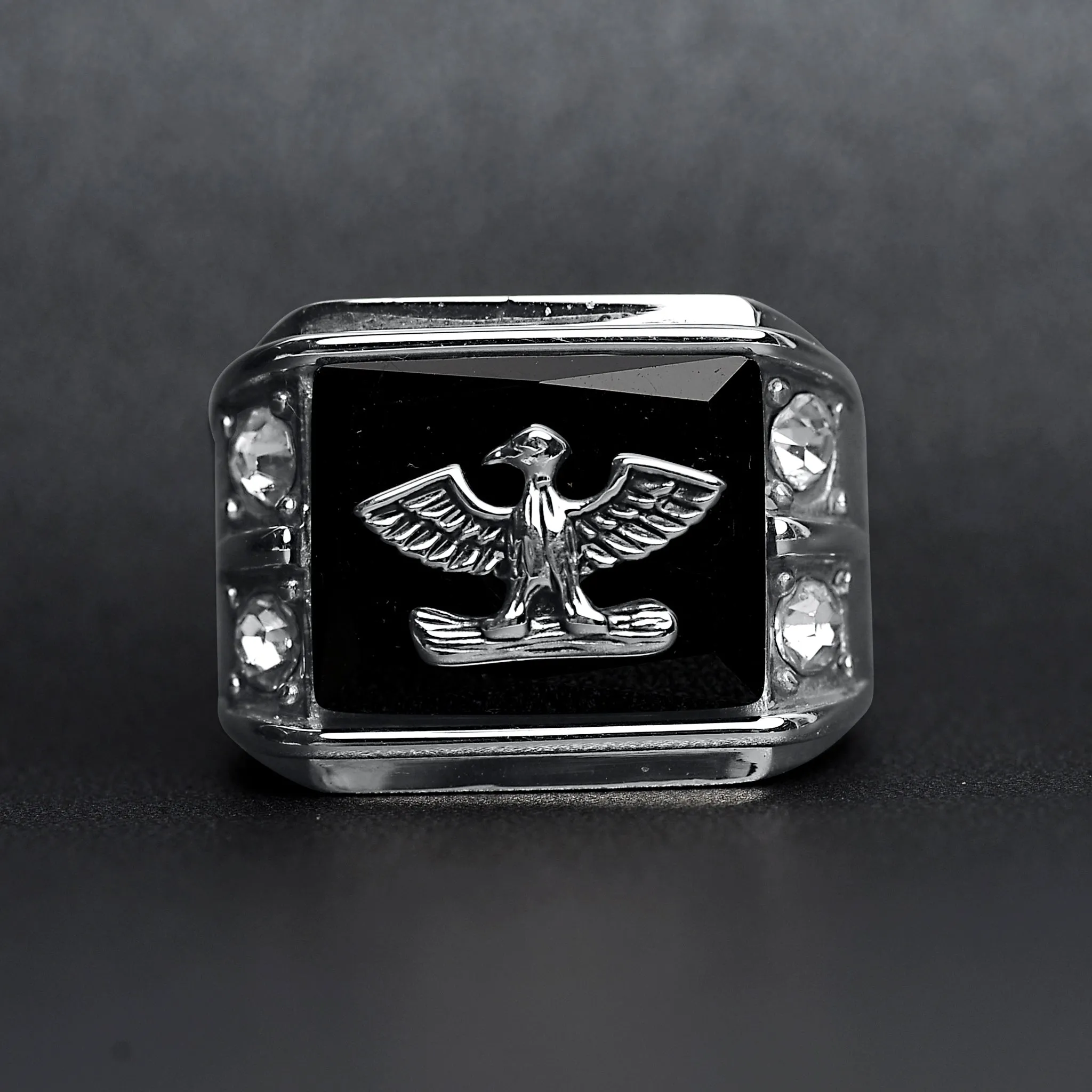 Military Eagle CZ Stone Accents Stainless Steel Ring / MCR6007