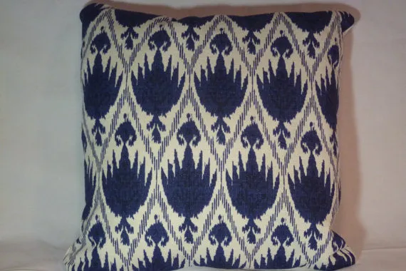 Navy Blue and White Ikat pillow cover