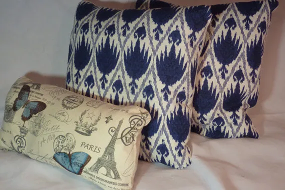 Navy Blue and White Ikat pillow cover